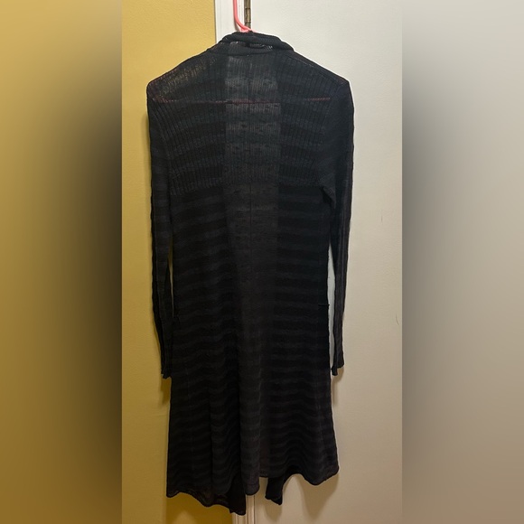 Free People Black/Blue Semi Sheer Stripe Open-Front Long Sleeve Knit Duster(XS) - Picture 3 of 5